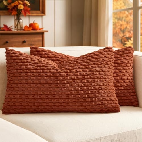 MIULEE Lumbar Fall Decorative Throw Pillow Covers 12x20 Rust Corduroy