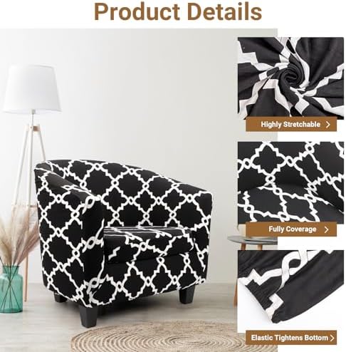 Club Chair Slipcover, 1-Piece Non-Slip Stretch Club Chair Covers 2 Packs, Washable Round Soft Armchair Sofa Cover Removable Couch Furniture Slipcovers for Bar Living Room Hotel Counter