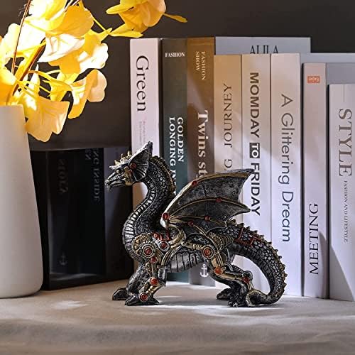 Dragon Statue and Carved Sculpture Mechanical Punk Style Dragon Statue Animal Statue Steampunk Modern Home Decor Resin Statue for Coffee Table, Living Room, Entrance, Shelf Decor