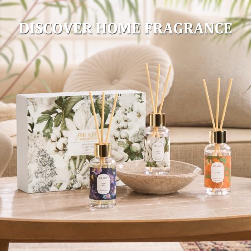 Airkeep Reed Diffuser Set, 3 Pack Fresh Linen Ocean Mist Citrus Fragrance Oils for Home, Long Lasting Aroma with Reed Sticks for Bedroom, Bathroom, Living Room & Office