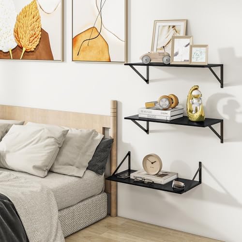 Heimlove 24W x 12D Deep Floating Shelves Set of 3 Black