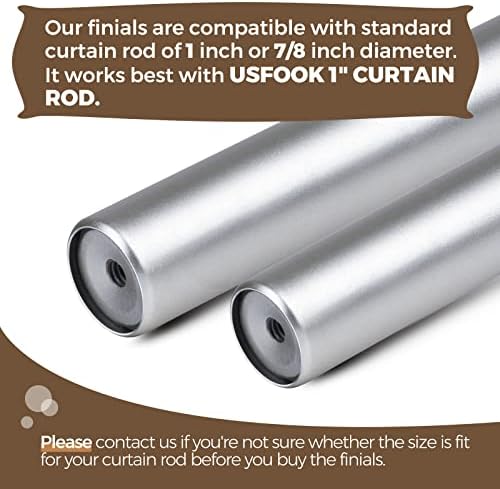 USFOOK Replacement Finials for Curtain Rods (1 or 7/8 Inch), Silver