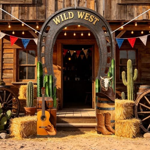 CUTHOLLOW Western Cowboy Horseshoe Decorations 3 Pcs Porch Sign Banner