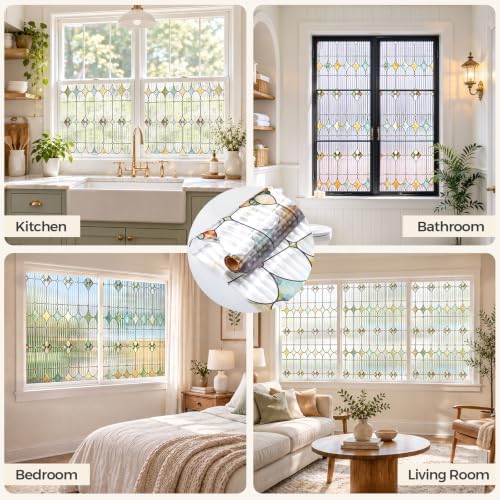 Stained Glass Window Film, Reeded Glass Film Static Cling, 17.5" x 78.7"