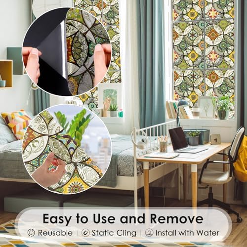 DKTIE Static Cling Decorative Window Film Easy to Install 35.4" x 78.7"