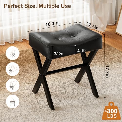 Memobarco 18-Inch Leather Vanity Stool Chair, Black