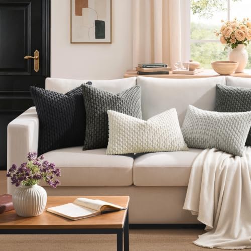 Kevin Textile Soft Corduroy 28x28 Inch Pillow Covers 2 Pack, Light Grey