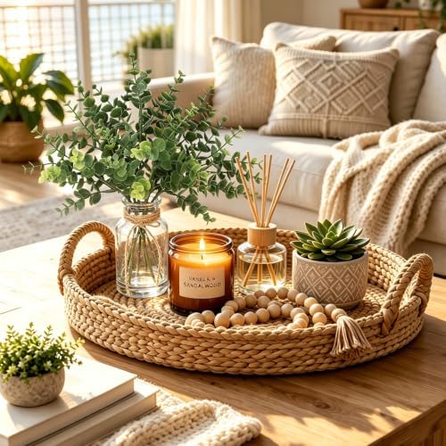 Coferset 2pcs Eucalyptus Potted in Glass Vase with Faux Water,Green