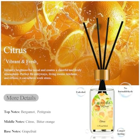 CALMORA Reed Diffuser Set of 3, 50ml Citrus/Linen/Vanilla Scented Oil Diffuser with 15 Sticks | Home Fragrance for Bedroom, Bathroom, Office & Living Room for Women Men