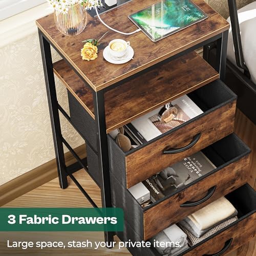 Huuger Nightstands Set of 2, Nightstand with Charging Station,Bedside Table