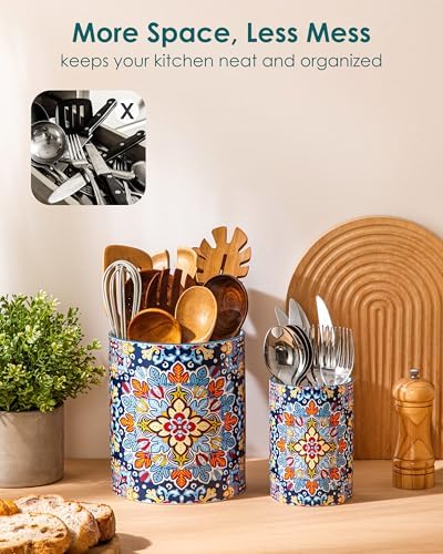 vancasso 7.3"+5.5" Utensil Holder, Porcelain Utensil Holder for Countertop