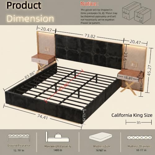 California King Bed Frame with Headboard, Nightstands & Reading Lights