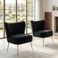 DUOMAY Modern Accent Chair Set of 2 Velvet Slipper Chair with Gold Legs Wingback Side Chair for Living Room Bedroom Entryway Small Corner Chair for Space Saving, Black