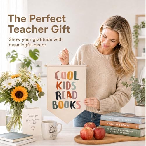 Reading Banner for Classroom Wall Decor, Cool Kids Read Books Sign, Book Nook Wall Hanging, Library Sign, Playroom Wall Art for Teachers Students