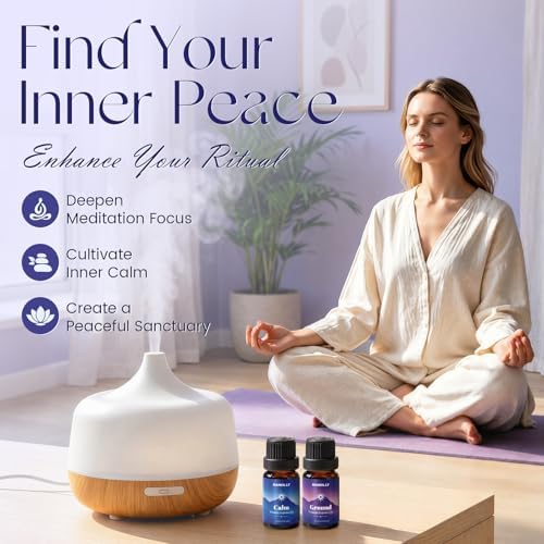 Meditation Essential Oils Set - Top6 Fragrance Oil Aromatherapy Essential Oils Kit for Diffuser, Waterless Diffuser, Candle Making - Ground, Calm, Pranayama, Focus, Release, Integrate Scents
