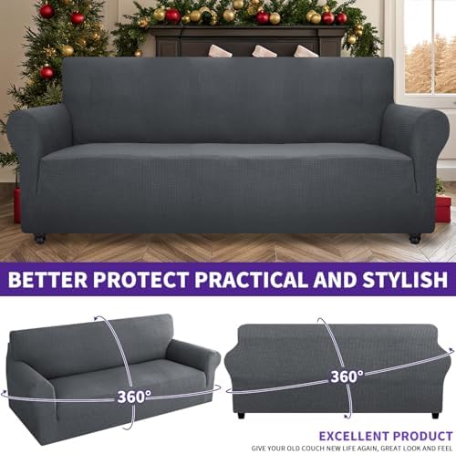 ZNSAYOTX Stretch Oversized Couch Cover Universal Sofa Covers for Living Room Dogs Pet Furniture Protector Spandex Extra Large Sofa Slipcovers with Anti Slip Foam Sticks (Dark Grey, XL Sofa)