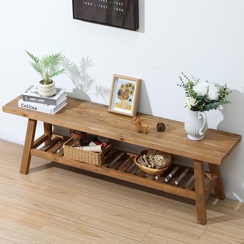 HOKYHOKY Reclaimed Solid Wood Bench-55 Entryway Bench with Storage Shelf