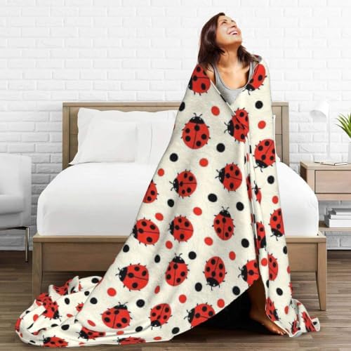 Cute Ladybugs Pattern Fleece Throw Blanket Ultra Soft Cozy Decorative Flannel Blanket for Home Bed Couch Chair Travel 60x50in