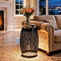 18" Metal LED Outdoor Side Table, 3-Mode Lights, Modern Drum Design