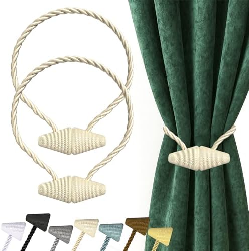 Hion Magnetic Curtain Tiebacks Beige 2pcs, Curtain Holdbacks Hooks Holders