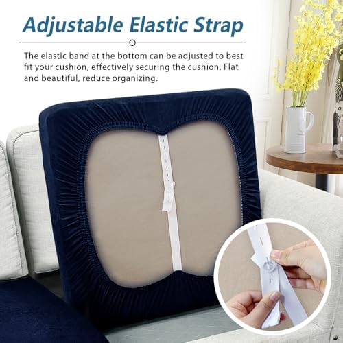 Loveseat Cushion Covers Leather-Look 2PC Stretch Love Seat Slipcover Sets for Living Room Individual Couch Seat Protector, Pet-Friendly, Non-Slip, Easy Fit - Navy