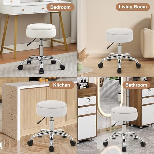 Adjustable Vanity Stool Storage Swivel Rolling Vanity Chair with Wheels