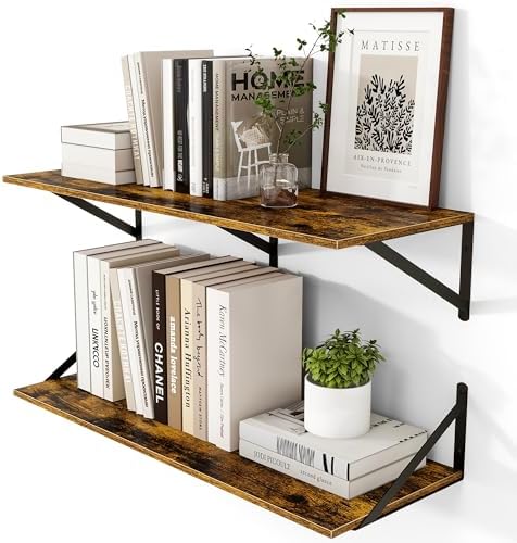 Heimlove 32W x 12D Deep Floating Shelves Set of 2 Rustic Brown