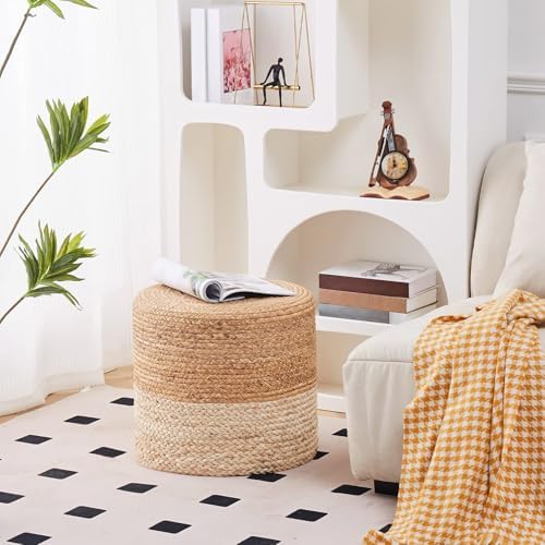 18'' Boho Ottoman Pouf Natural Water Hyacinth Rustic Handmade Lounge Pouffe