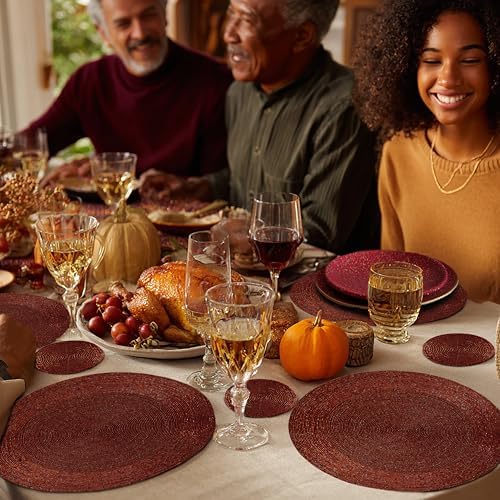 COTTON CRAFT Glitz Handmade Beaded Charger Placemats - Set of 4 - Burgundy