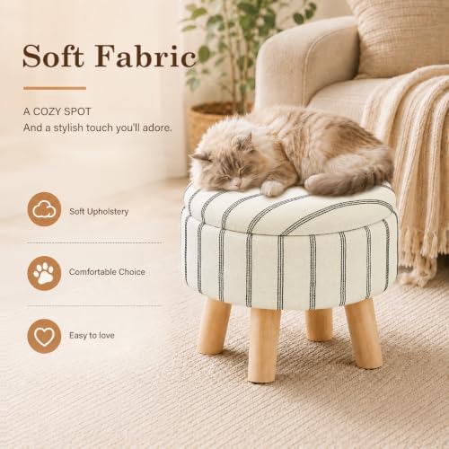 Wimarsbon Round Storage Ottoman,Footstool with Padded Seat and Wood Legs