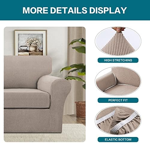 Turquoize 2 Piece Chair Covers Chair Slipcovers for Living Room Armchair Couch Cover Chair Sofa Cover with Individual Cushion Covers Furniture Cover for Chairs Feature Jacquard Fabric (Chair, Sand)
