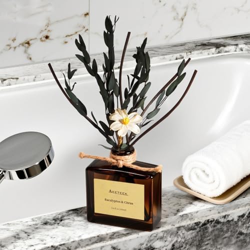 Reed Diffuser, Eucalyptus & Citrus Scented Oil Diffusers for Home with Dried Flowers, 3.4 Fl Oz Essential Oil Diffuser for Bathroom, Elegant Fragrance for Room Decor