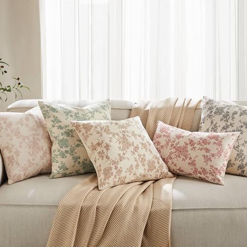 2 Pack French Floral Throw Pillow Covers 16x16in, Red/Cream