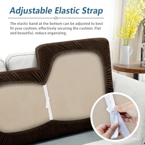 Sectional Couch Cushion Cover Leather-Look 1PC Stretch Chaise Seat Slipcover for Living Room Individual Sectional Cushion Protector, Pet-Friendly, Non-Slip, Easy Fit - Dark Brown