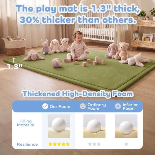 1.3" Thick Baby Play Mat for Floor,59x79 Large Memory Foam Tummy Time Mat