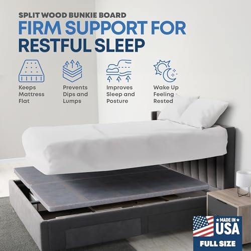 Greaton, Premium 38mm Split Wood Bunkie Board Full Size Bed - 2-Piece Under Mattress Support Board, Fully Assembled, Fabric Ventilation Cover - Replaces Wooden Slats or Box Spring for Bed Frames