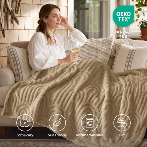 BEDELITE Light Brown Boho Fleece Throw Blanket for Couch, 50x60 Inches