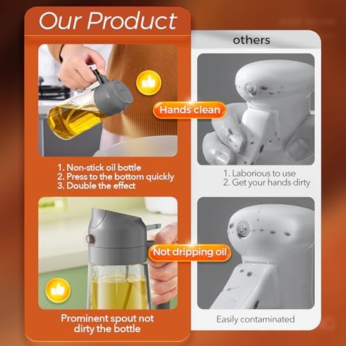 YARRAMATE 16 oz 2-in-1 Glass Olive Oil Sprayer for Cooking, Grey