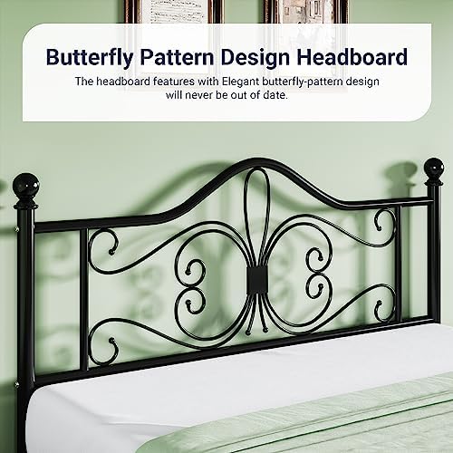 Allewie Metal Twin Platform Bed Frame, Butterfly Pattern Design, Black