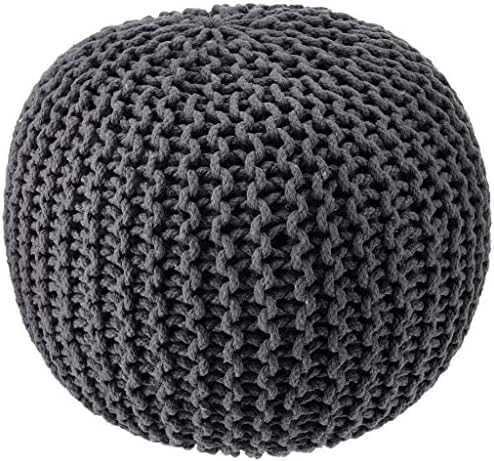 · REDEARTH · Round Ottoman - Hand Knitted Boho Poof Footrest - Dark Gray