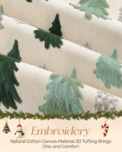 Miss Adola Embroidered Canvas 13"x90" Christmas Table Runner, Merry Forest