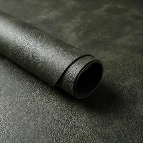 Oval Placemats Set of 8, Wipeable Faux Leather, Olive Green