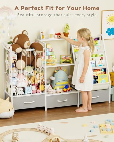 Kids Bookshelf and Toy Storage Organizer - 3-Tier Sling Bookcase, 47.2" W