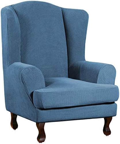 Turquoize Wingback Chair Covers 2 Piece Wing Chair Slipcover Stretch Slipcovers for Wingback Chairs Wing Chair Cover Spandex Jacquard Fabric with Elastic Bottom Non-Slip Furniture Cover, Dusty Blue