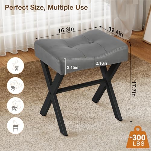 Memobarco 18-Inch Leather Vanity Stool Chair, Gray Makeup Stool