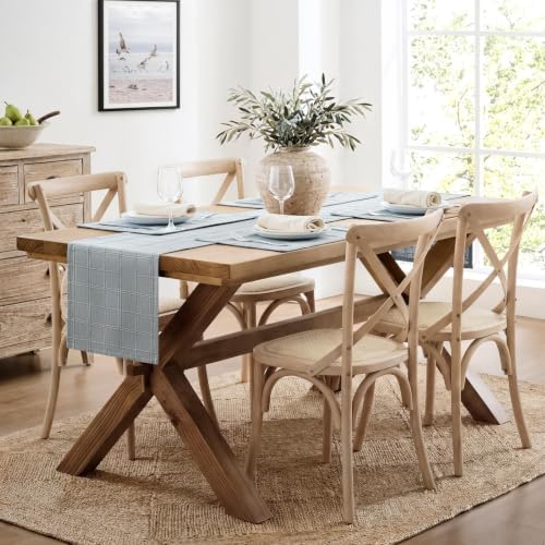 ZeeMart Linen Checked Farmhouse Table Runner, 13x72 Inches Chambray