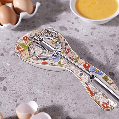 Ceramic Spoon Rest for Stove Top Kitchen Counter Large Spoon Holder Farmhouse Floral Flowers Print Coffee Spoon Cooking Utensil Tools Rest Modern Kitchen Decor