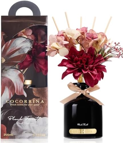 COCORRÍNA Reed Diffuser Set, 6.7oz Flower Reed Diffuser with Sticks,Black Forest Essential Oil, Long Lasting Home Fragrance for Bathroom, Bedroom & Shelf Decor, Aesthetic Gift for Women