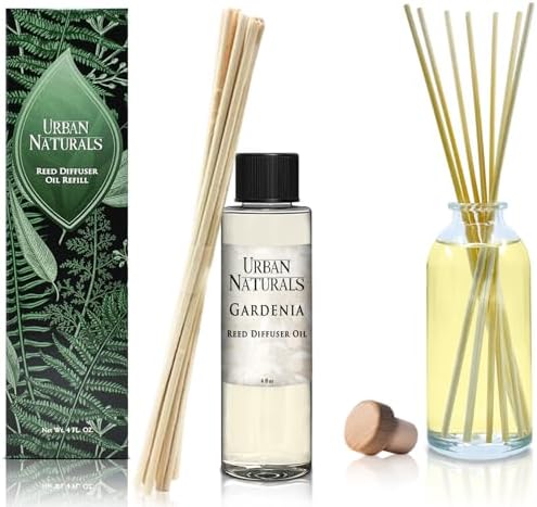 Urban Naturals Gardenia Scented Oil Reed Diffuser Refill | Includes a Free Set of Reed Sticks! Jasmine, Ylang Ylang, Tuberose & Amber Notes, 4 oz (2 Pack)