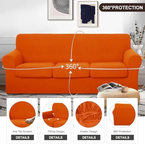 U-NICE HOME 4 Pieces Stretch Couch Cover Sofa Slipcover, Orange